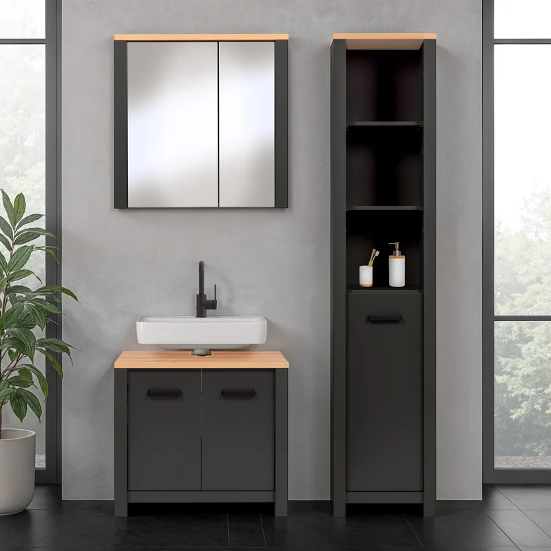 Badmöbel-Set Veneto 3-teilig Anthrazit mit Artisan Eiche Optik