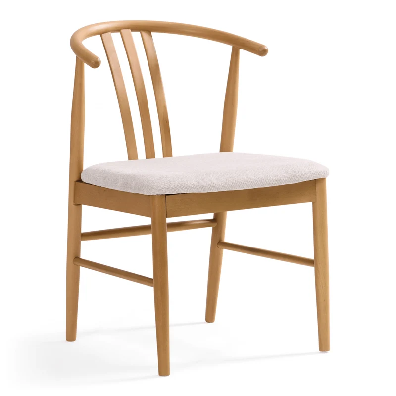 Lizzie Esszimmerstuhl aus Buche mit gepolstertem Sitz in Beige