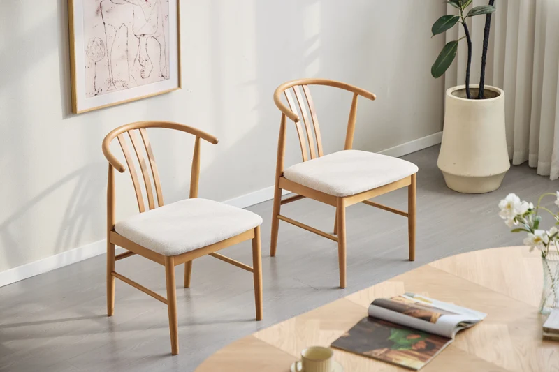Lizzie Esszimmerstuhl aus Buche mit gepolstertem Sitz in Beige