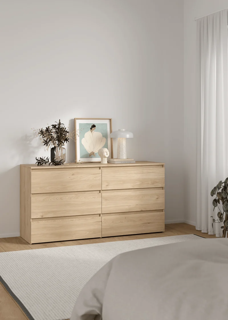 Maise Kommode H:70 x B:138 x B:41 cm mit 6 Schubladen in Eichenoptik