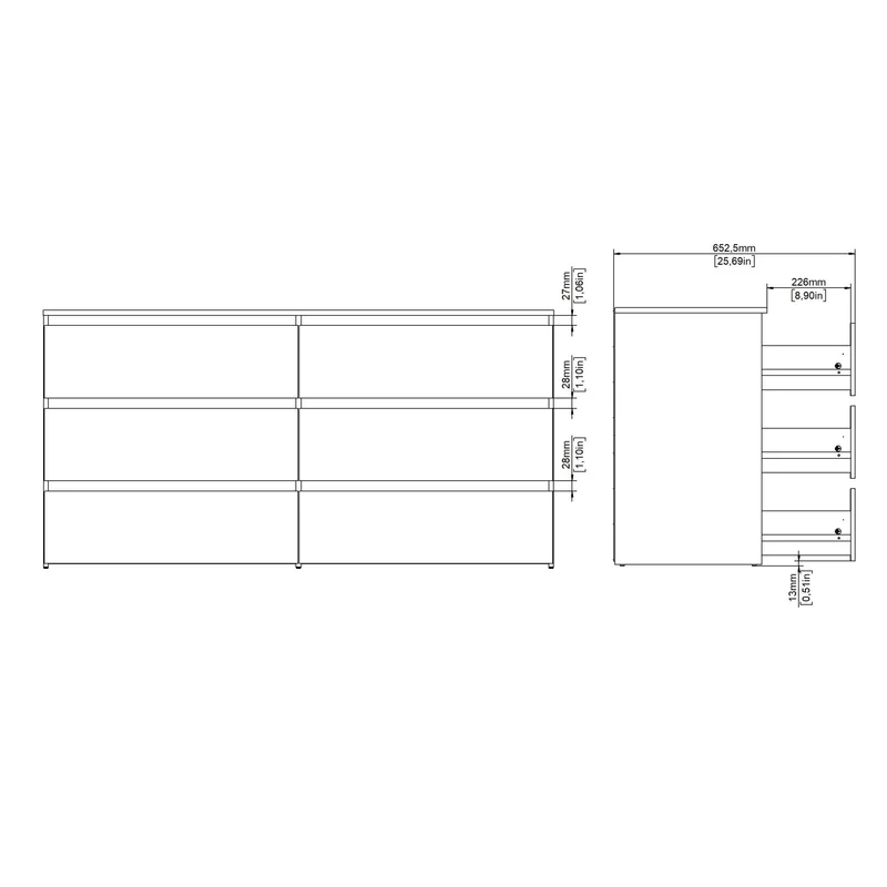 Maise Kommode H:70 x B:138 x B:41 cm mit 6 Schubladen in Eichenoptik