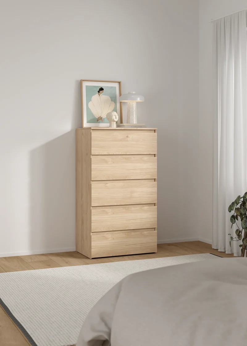 Maise Kommode H:114 x B:65 x T:41 cm mit 5 Schubladen in Eichenoptik