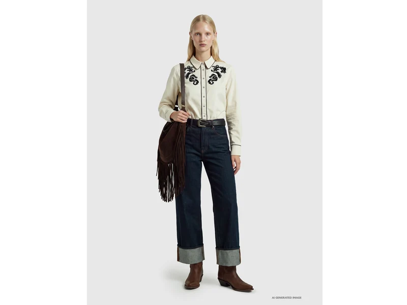 Cropped Jeans mit Umschlag, Waschung