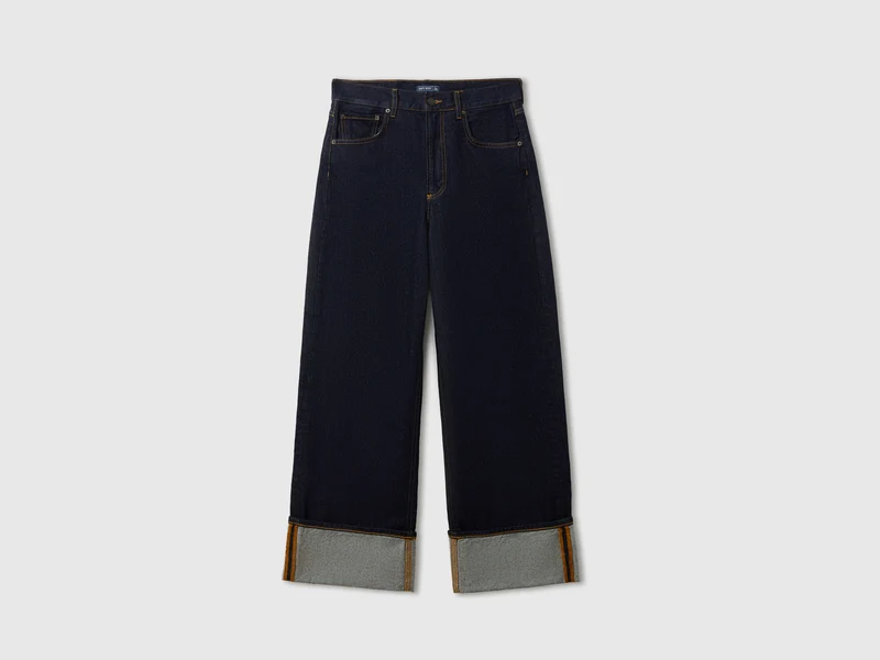 Cropped Jeans mit Umschlag, Waschung