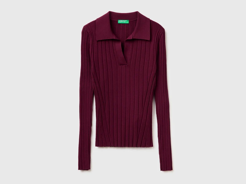 Gerippter Pullover mit Polokragen