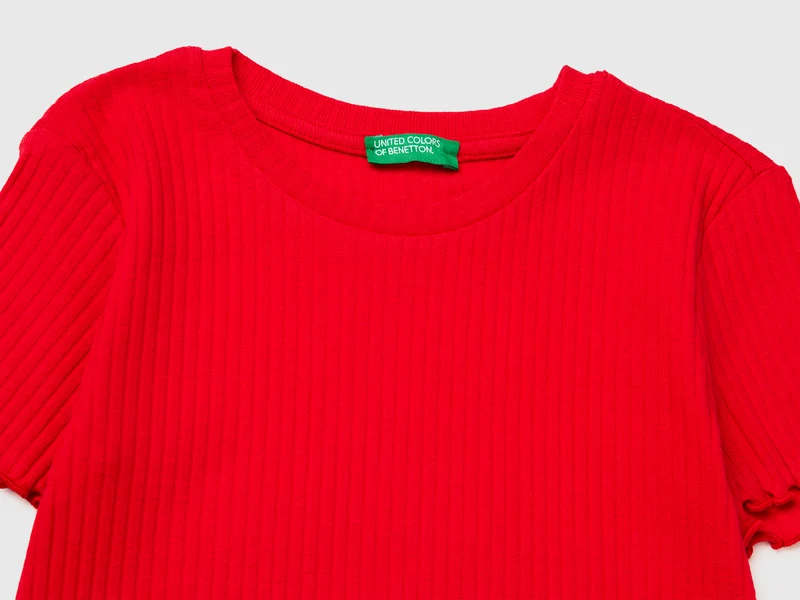 Schmal geschnittenes, geripptes T-Shirt