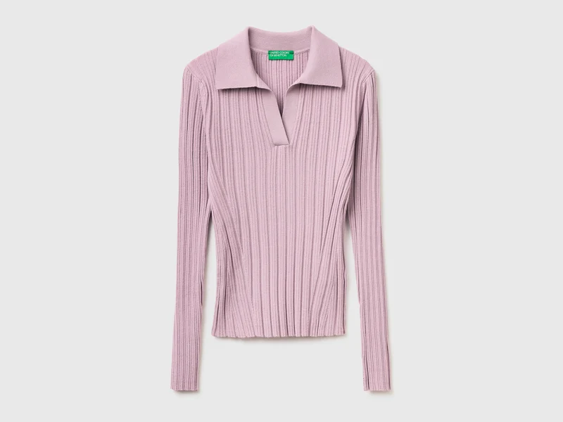 Gerippter Pullover mit Polokragen