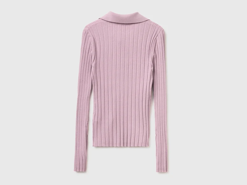 Gerippter Pullover mit Polokragen