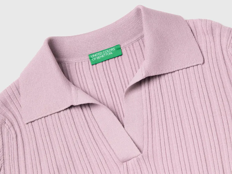 Gerippter Pullover mit Polokragen