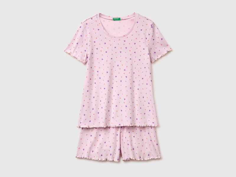 Gerippter, gemusterter kurzer Pyjama