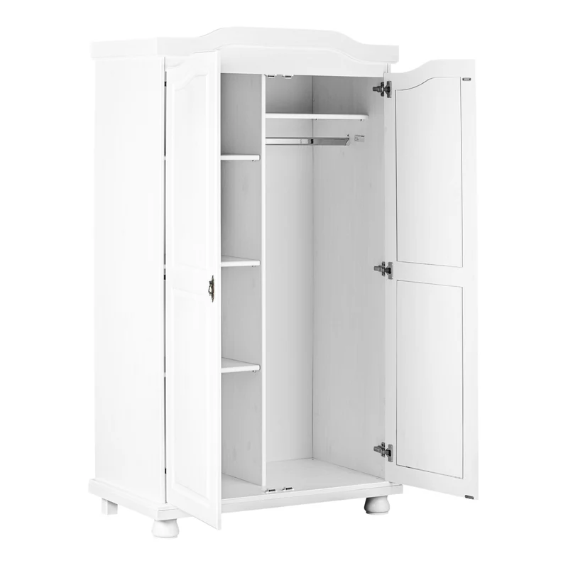 Kleiderschrank Hedda weiß, Dielenschrank 2 Türen, Kiefer Massivholz
