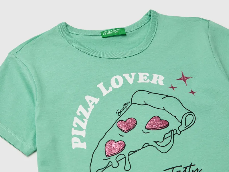 T-Shirt mit Aufdruck und Glitzer