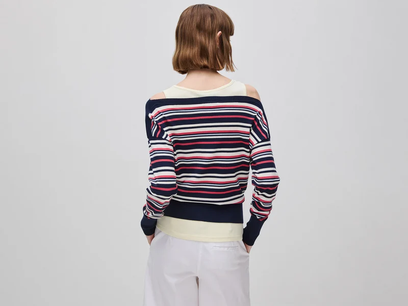 Gestreifter Pullover mit U-Boot-Ausschnitt