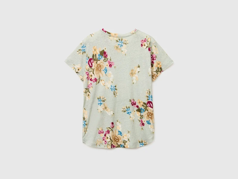 T-Shirt aus Leinenmischgewebe mit Blumenmuster