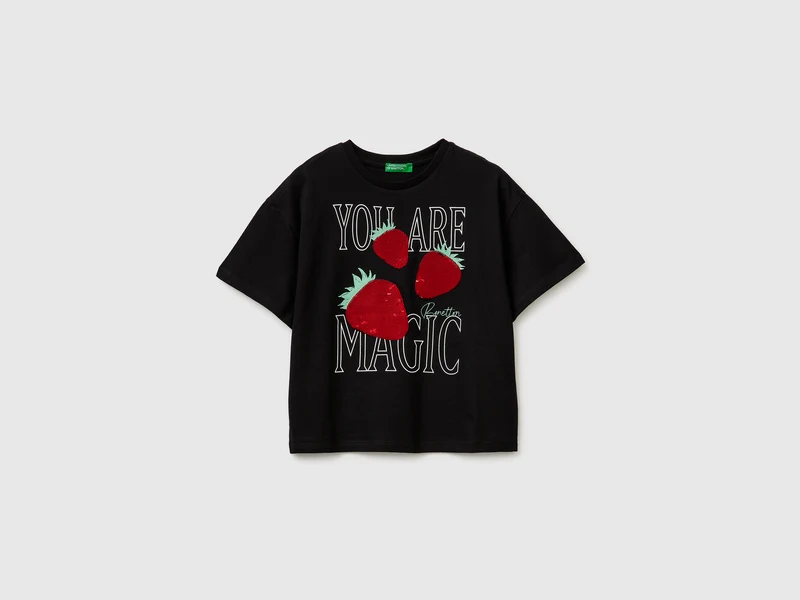 T-Shirt mit Aufdruck und Pailletten