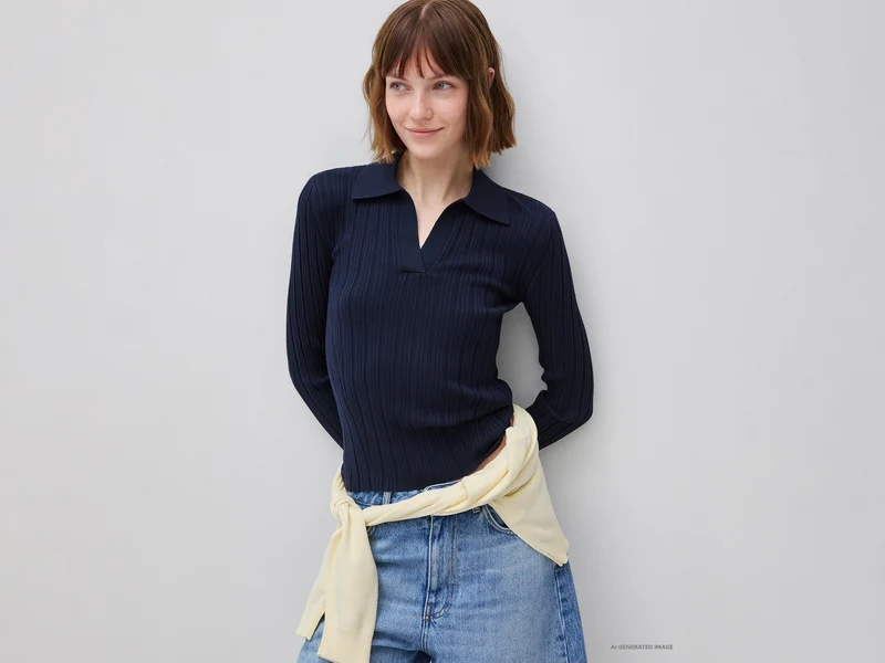 Gerippter Pullover mit Polokragen