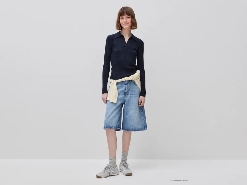Gerippter Pullover mit Polokragen
