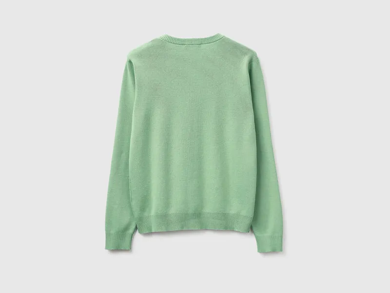 Salbeigrüne Strickjacke aus Trikotbaumwolle