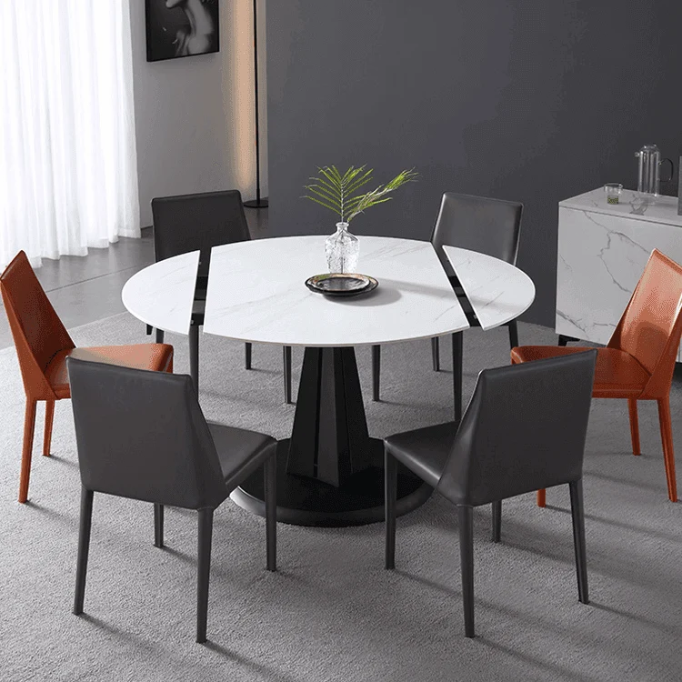 Luxury Oval Marble Extendable Dining Table - Modern Rock Plate Design