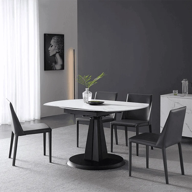 Luxury Oval Marble Extendable Dining Table - Modern Rock Plate Design