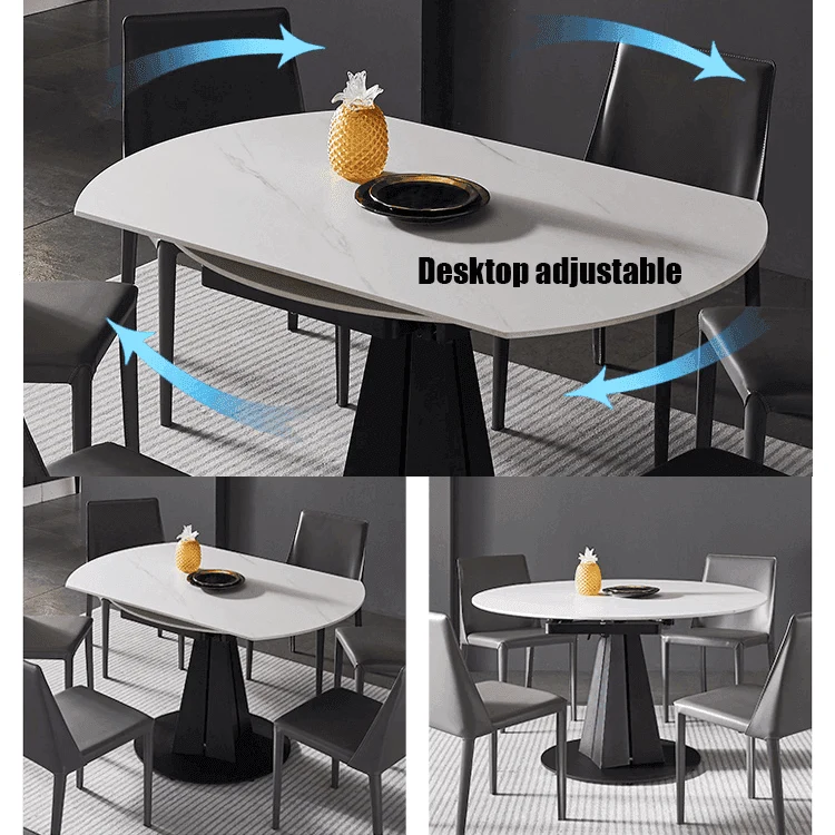 Luxury Oval Marble Extendable Dining Table - Modern Rock Plate Design