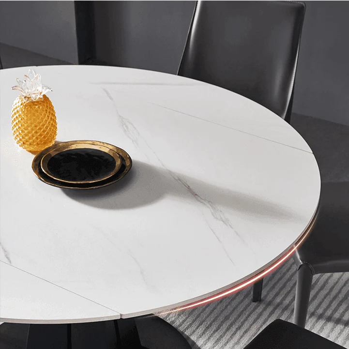 Luxury Oval Marble Extendable Dining Table - Modern Rock Plate Design