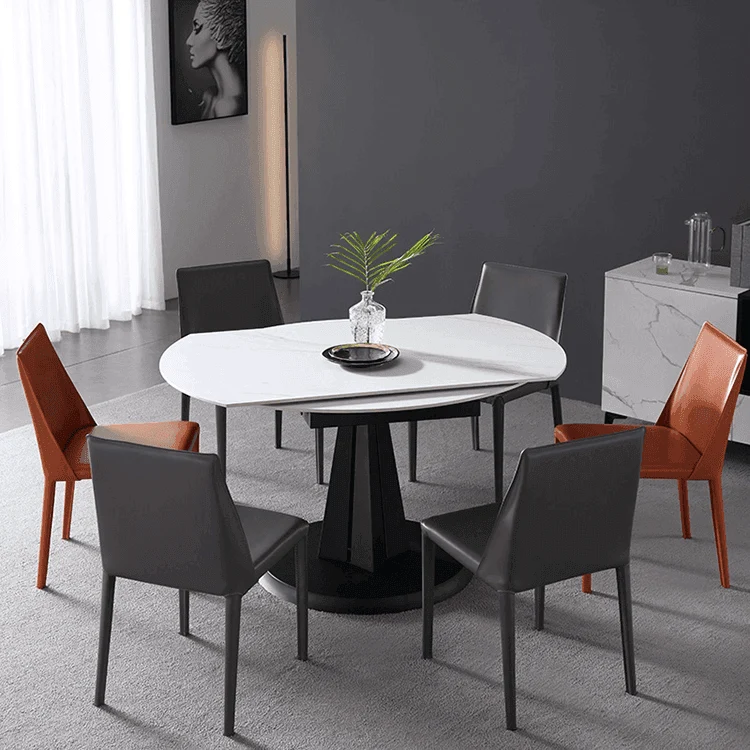 Luxury Oval Marble Extendable Dining Table - Modern Rock Plate Design