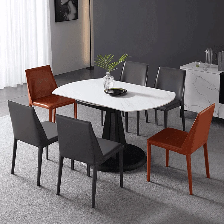 Luxury Oval Marble Extendable Dining Table - Modern Rock Plate Design