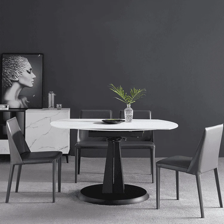 Luxury Oval Marble Extendable Dining Table - Modern Rock Plate Design