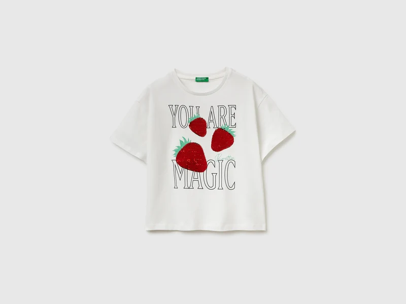 T-Shirt mit Aufdruck und Pailletten