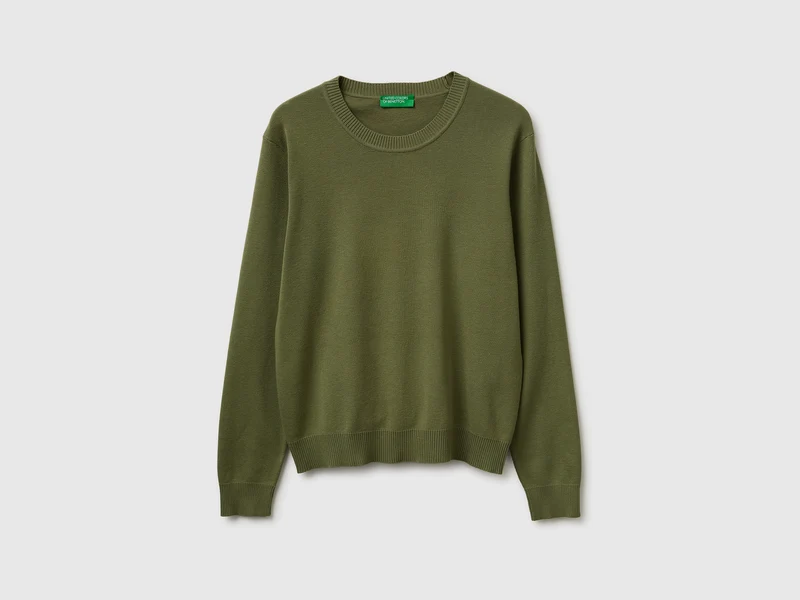 Olivgrüner Trikot-Baumwollpullover