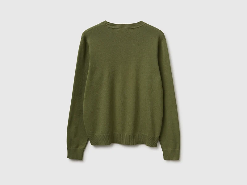 Olivgrüner Trikot-Baumwollpullover