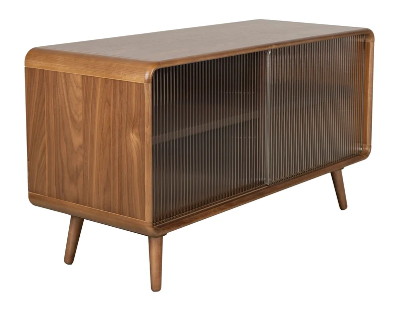Sideboard Rise Walnut mit Schiebetür aus Riffelglas von Zuiver