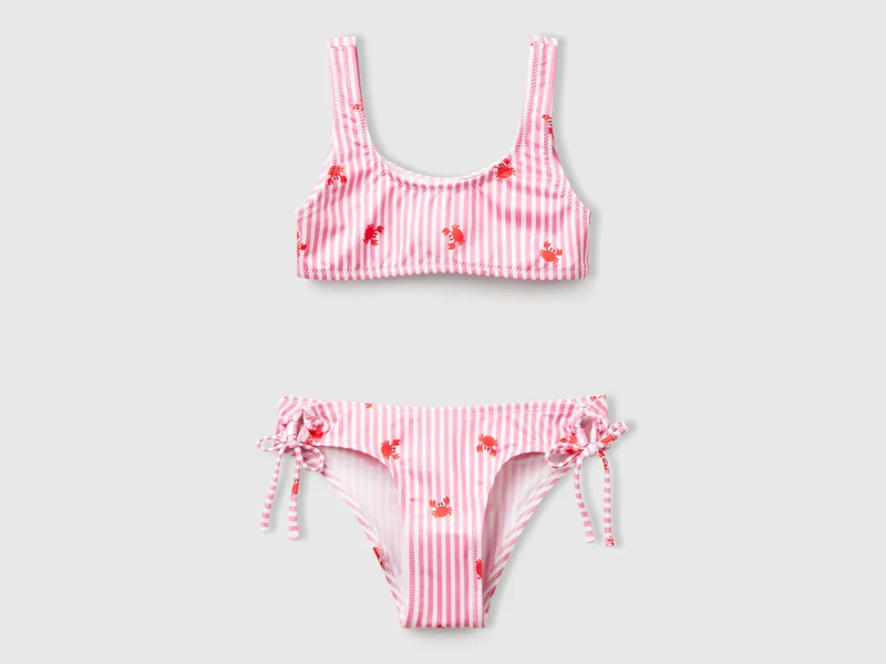 Gestreifter Bikini-Badeanzug mit Krabben