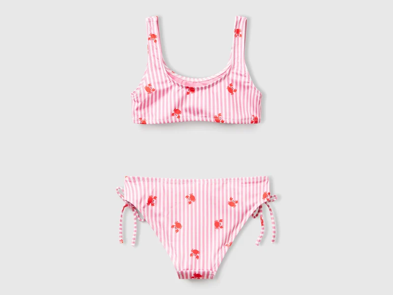 Gestreifter Bikini-Badeanzug mit Krabben