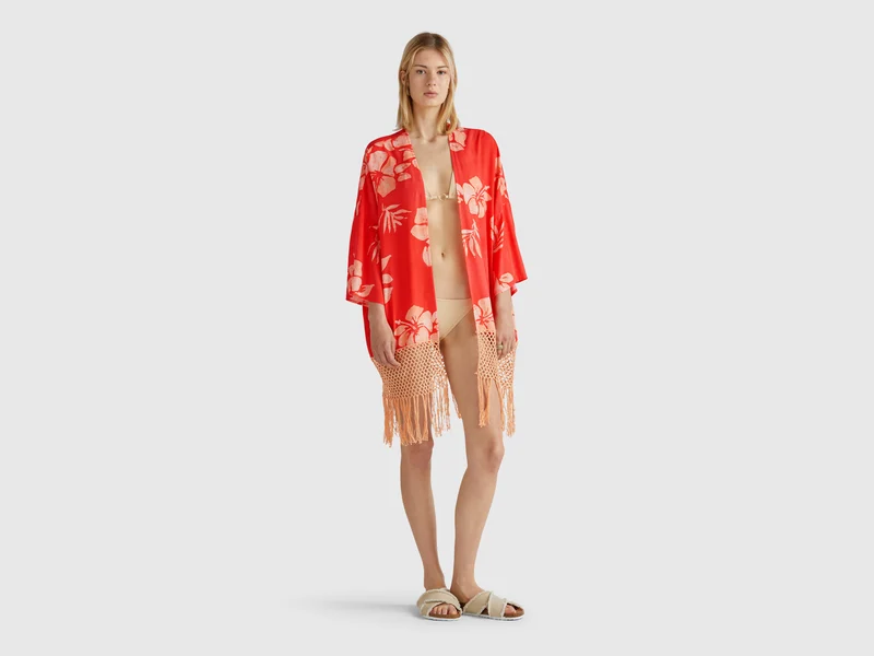 Kimono-Pullover mit Blumendruck
