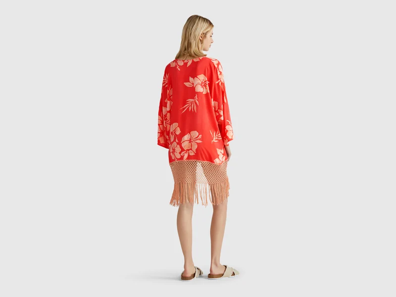 Kimono-Pullover mit Blumendruck