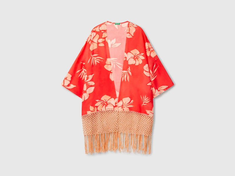 Kimono-Pullover mit Blumendruck