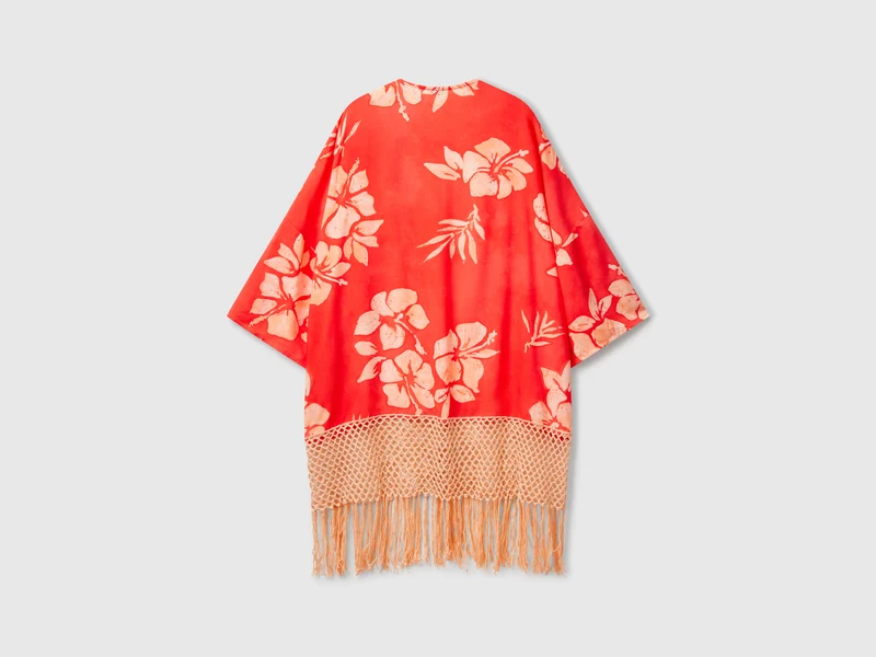 Kimono-Pullover mit Blumendruck