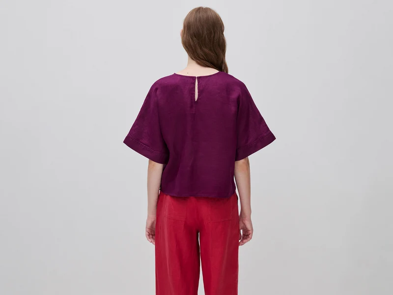 Bluse mit Rundhalsausschnitt aus reinem Leinen