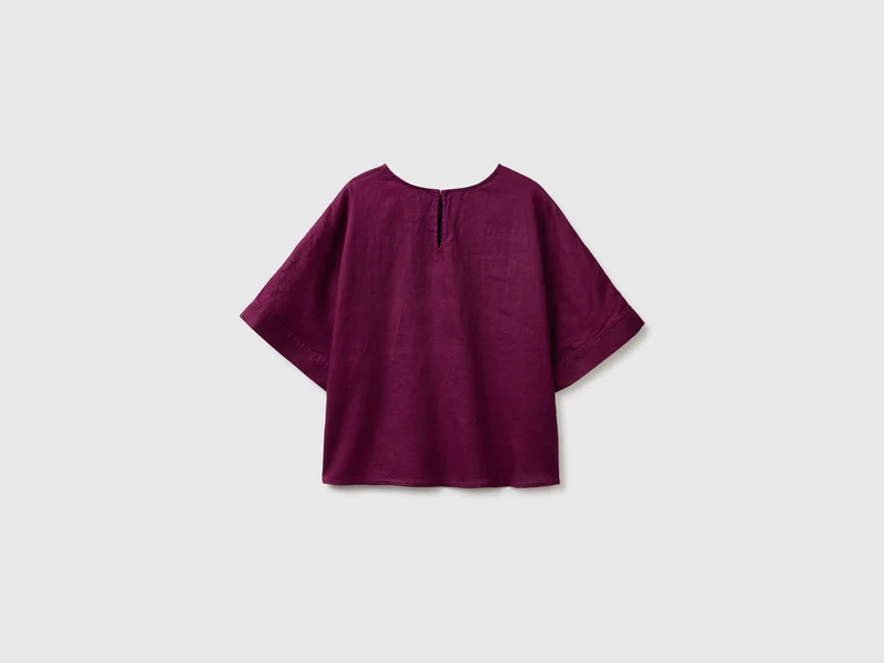 Bluse mit Rundhalsausschnitt aus reinem Leinen