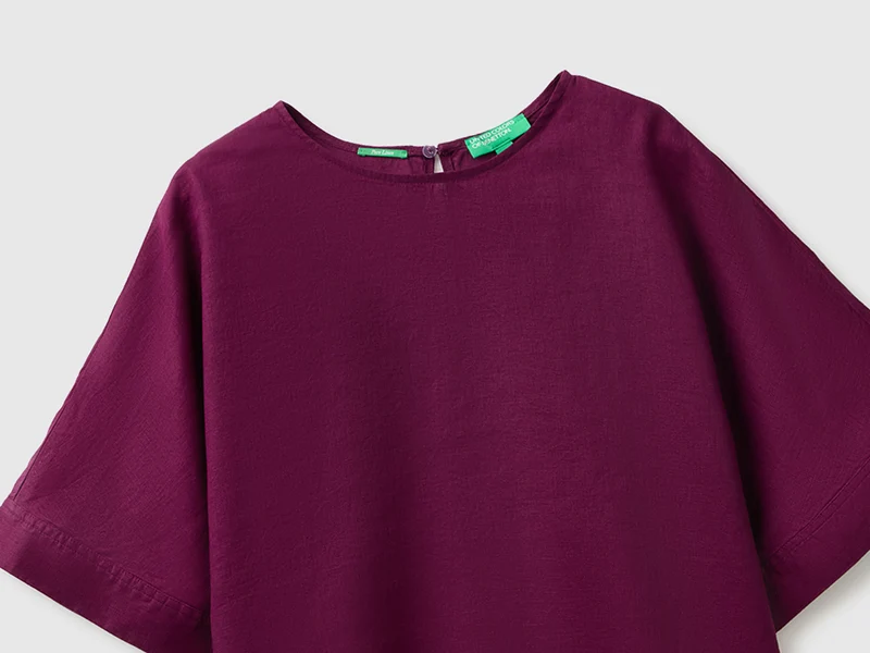 Bluse mit Rundhalsausschnitt aus reinem Leinen