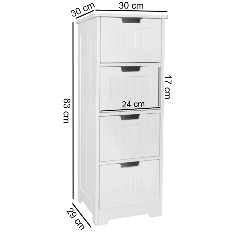 Badschrank Landhaus MDF 30x83x30cm weiß 4 Schubladen
