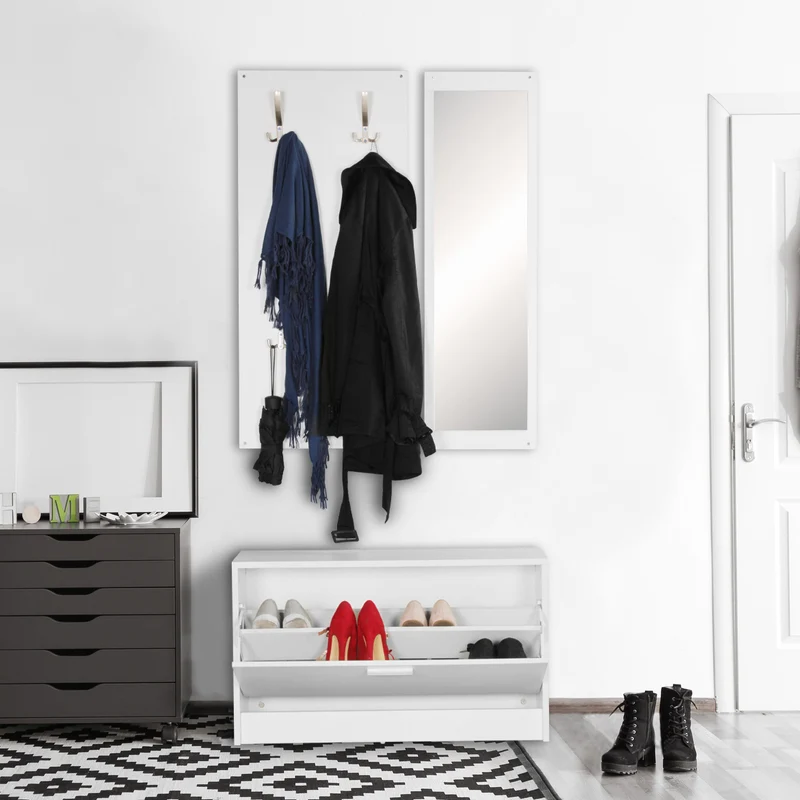 Garderobe Salerno Wandgarderobe Spiegel Schuhschrank Spanplatte Weiß