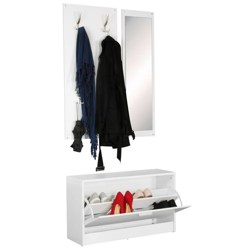 Garderobe Salerno Wandgarderobe Spiegel Schuhschrank Spanplatte Weiß