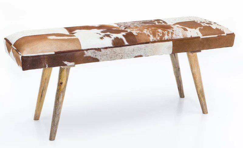 Sitzbank Ziegenfell Massivholz 120x40x52cm Polsterbank Braun Flur Esszimmer