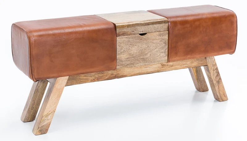 Turnbock Sitzbank Echtleder Braun Aufbewahrungsfach 120x29x53 cm