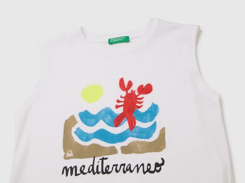 Oversize-Tanktop mit Print und Stickerei