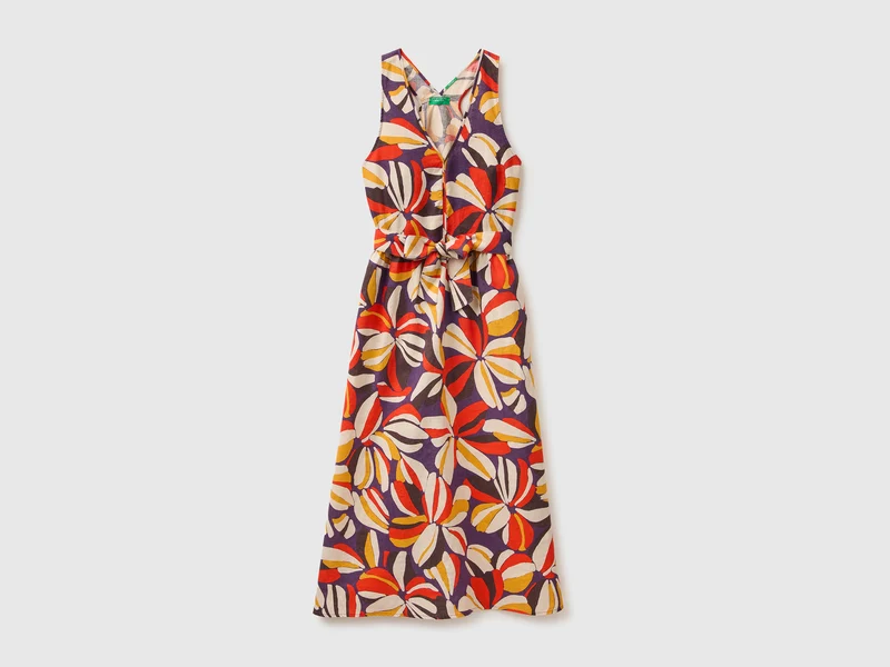 Bedrucktes Kleid aus reinem Leinen