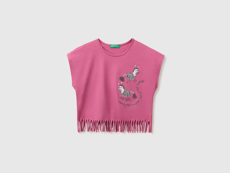 T-Shirt mit Fransen und Stickerei